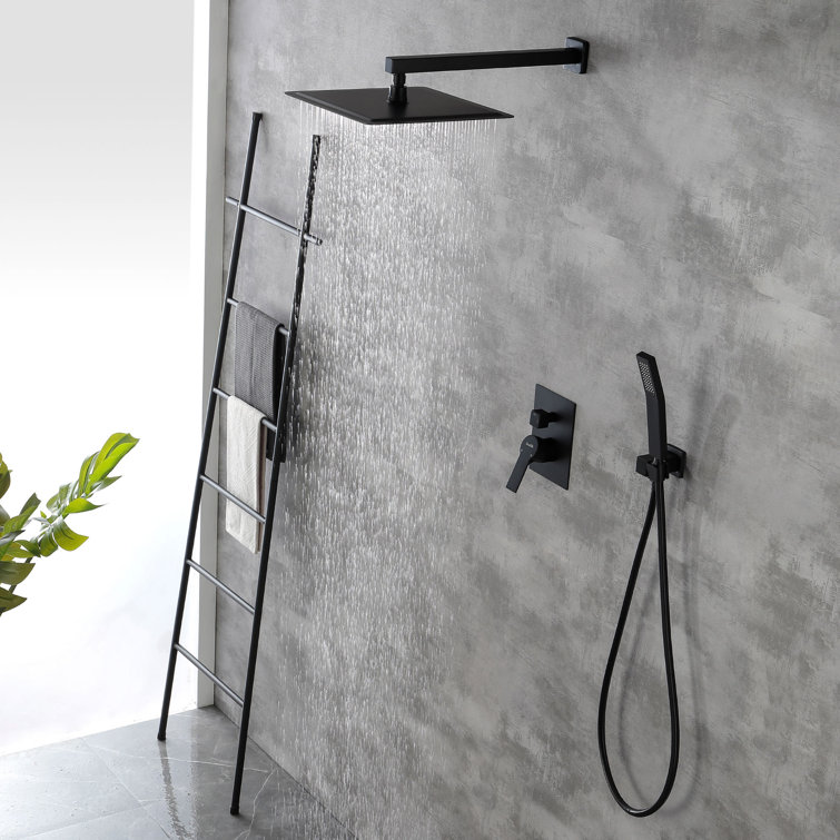 Matte Black Brass Rainfall Shower System with Handheld Shower