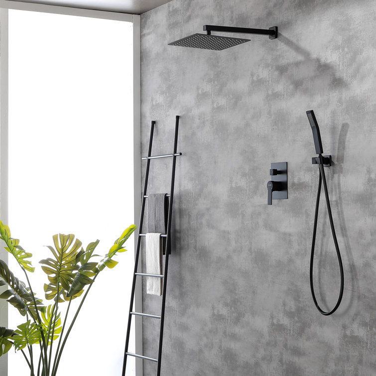 Matte Black Brass Rainfall Shower System with Handheld Shower