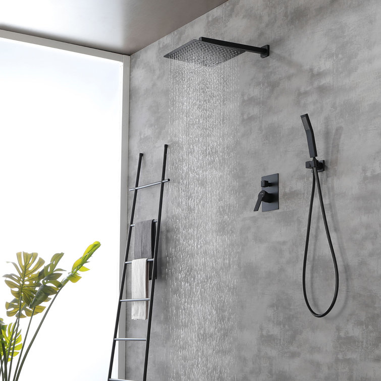Matte Black Brass Rainfall Shower System with Handheld Shower