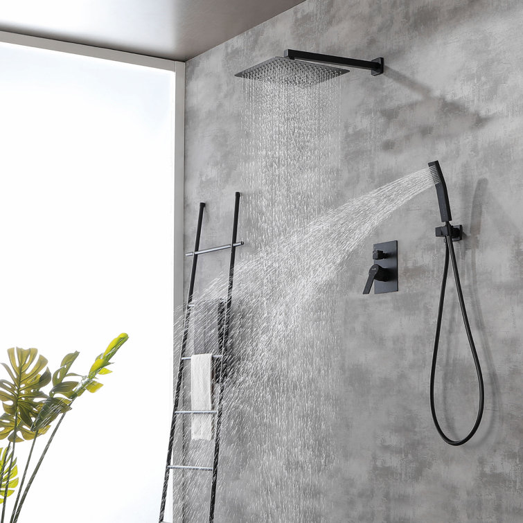 Matte Black Brass Rainfall Shower System with Handheld Shower