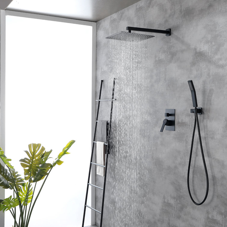 Matte Black Brass Rainfall Shower System with Handheld Shower
