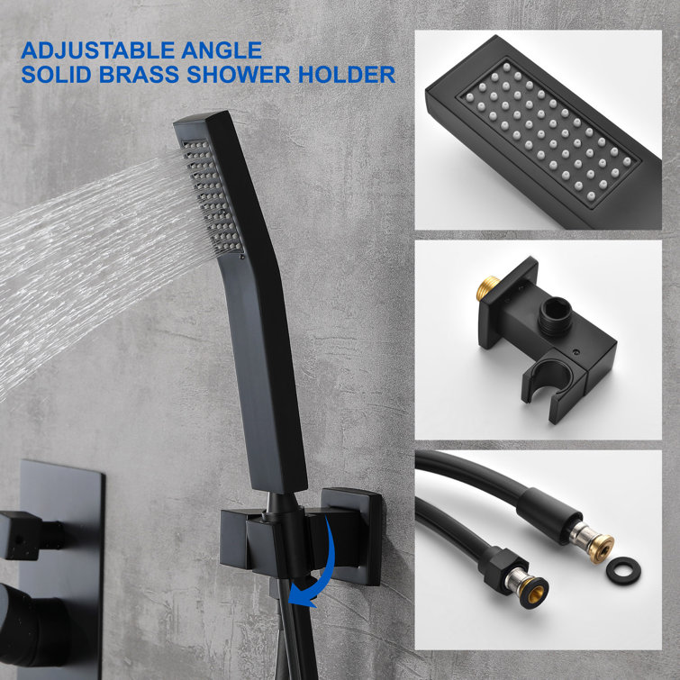 Matte Black Brass Rainfall Shower System with Handheld Shower