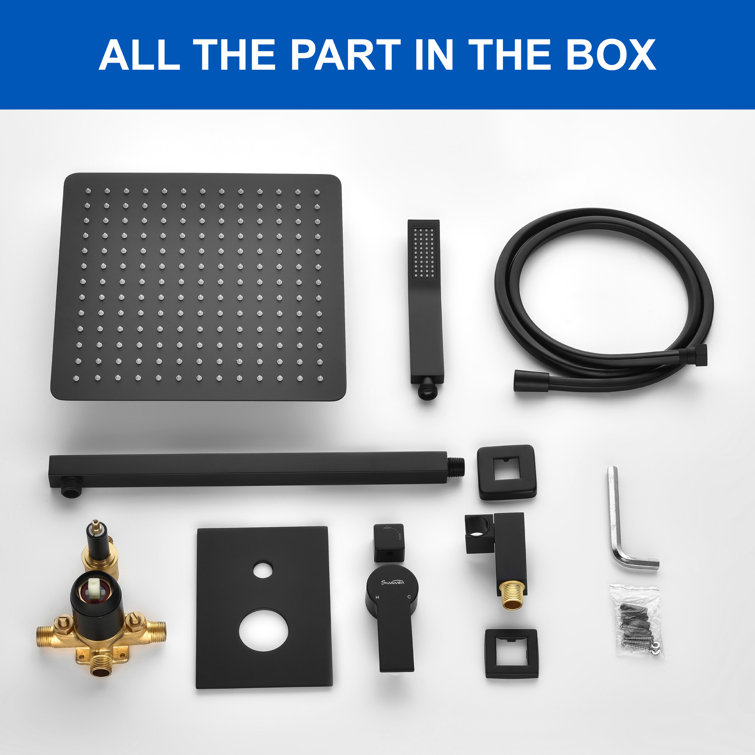 Matte Black Brass Rainfall Shower System with Handheld Shower
