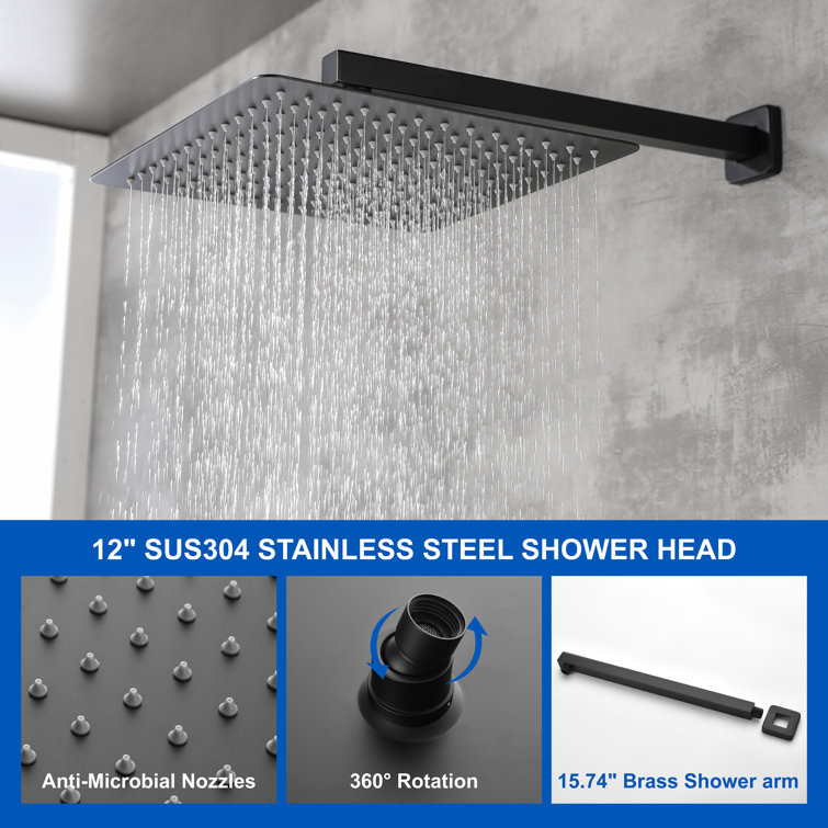 Matte Black Brass Rainfall Shower System with Handheld Shower