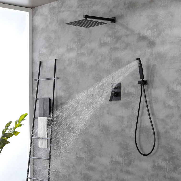 Matte Black Brass Rainfall Shower System with Handheld Shower