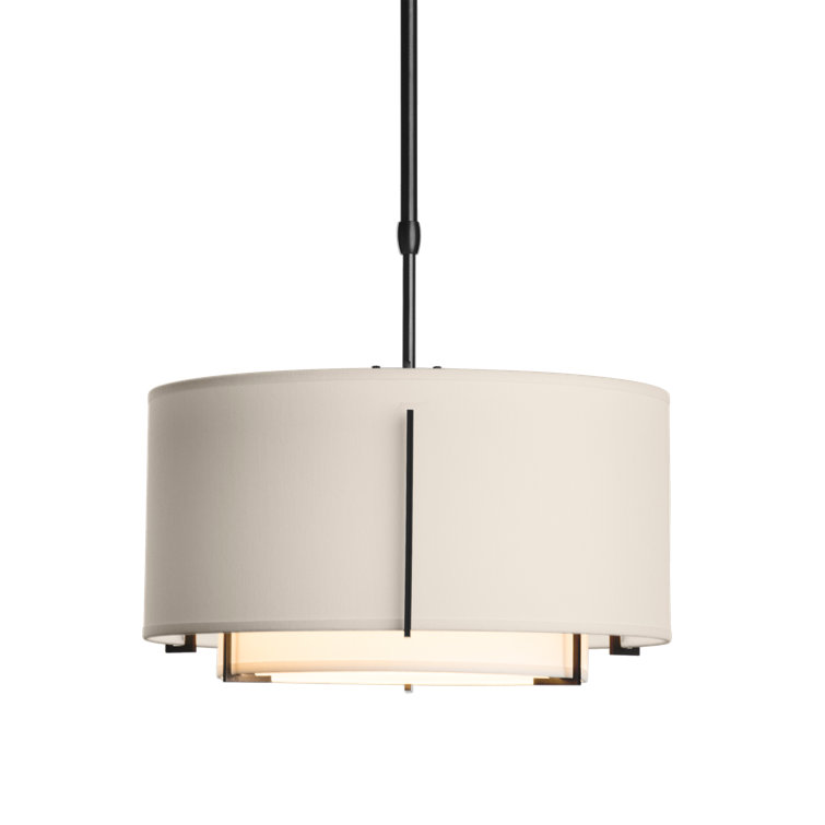 Exos Double Shade Drum Pendant in Opaque Natural Iron and Anna