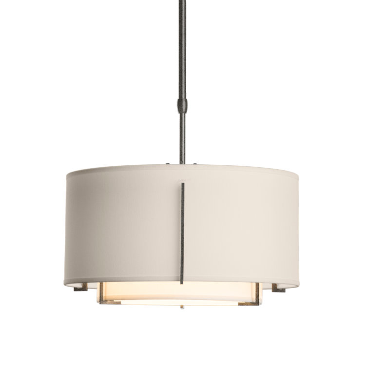 Exos Double Shade Drum Pendant in Opaque Natural Iron and Anna