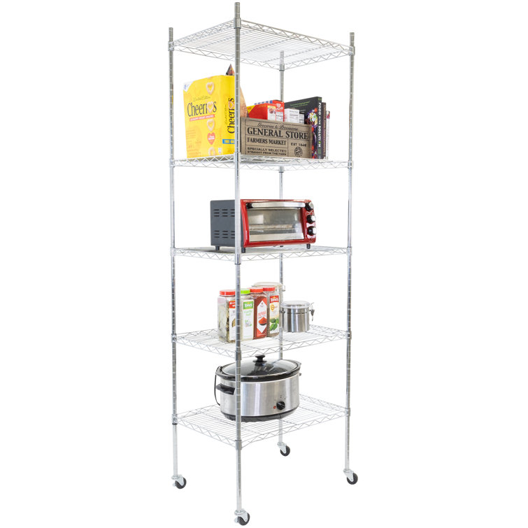 Adjustable 5-Tier Gray Metal Utility Shelf Rack with Wheels