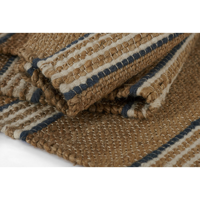 Blue and Brown Wool Stripe 10' x 14' Handmade Rug