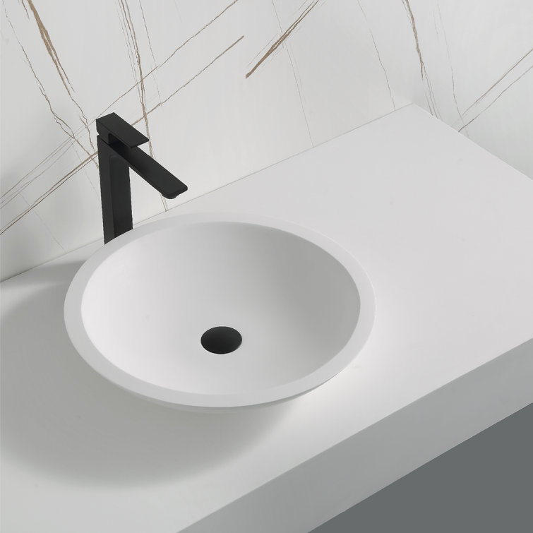 Matte White Acrylic Round Above-Counter Vessel Sink, 19.25"