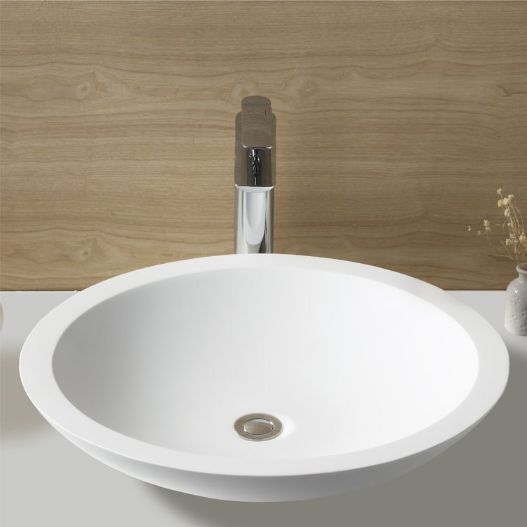 Matte White Acrylic Round Above-Counter Vessel Sink, 19.25"