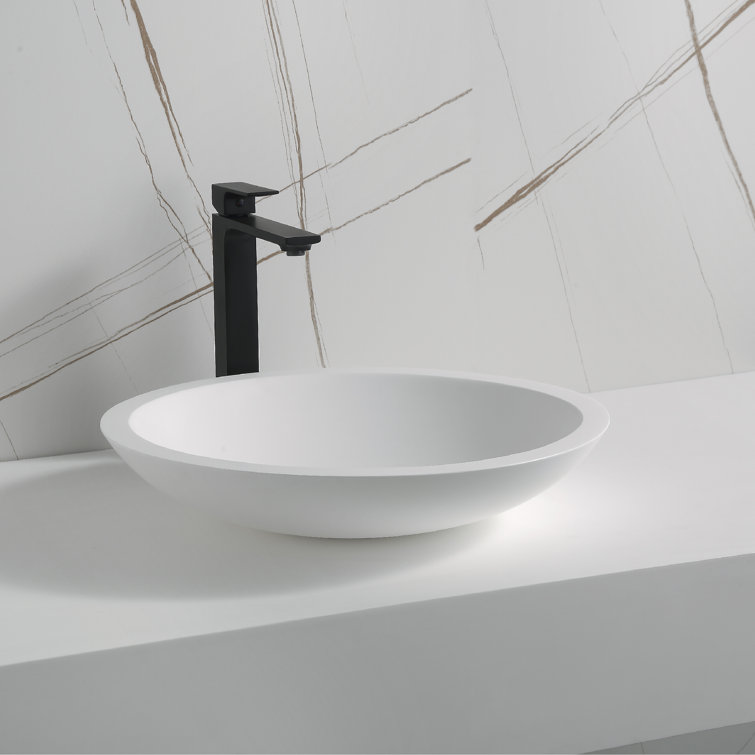 Matte White Acrylic Round Above-Counter Vessel Sink, 19.25"