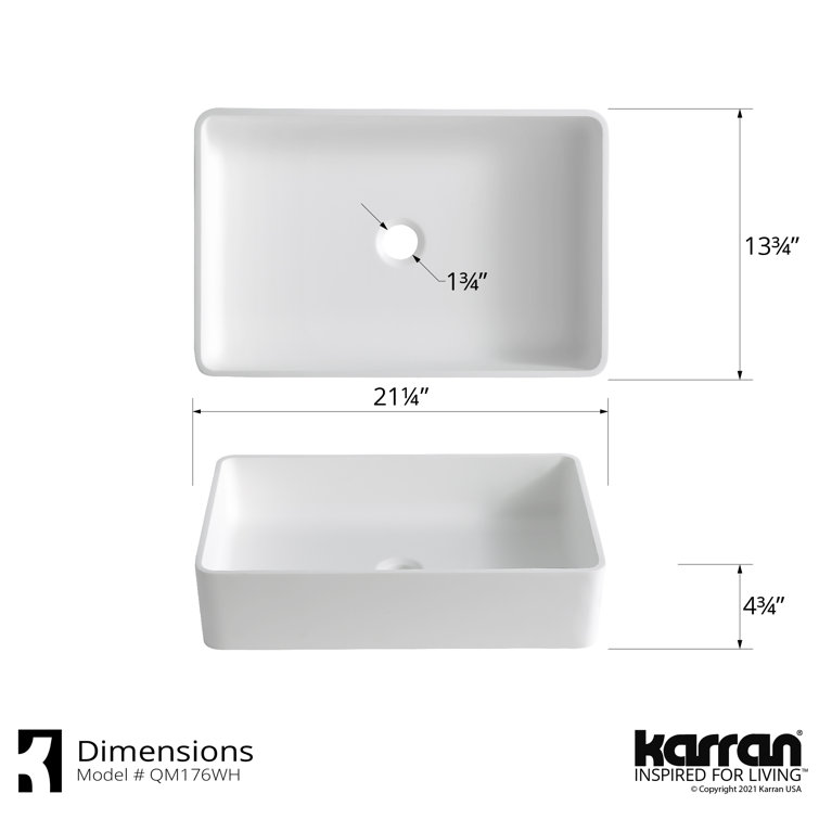 Matte White Acrylic 21" Rectangular Above-Counter Bathroom Sink with Matte Black Faucet