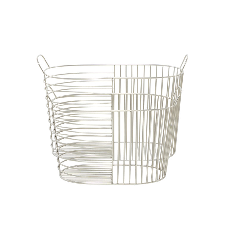 Silver Oval Metal Baskets with Handles - Set of 2