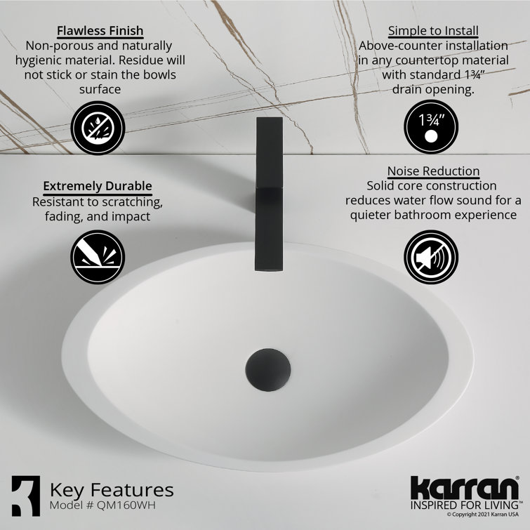 Matte White Acrylic 23" Oval Above-Counter Vessel Sink