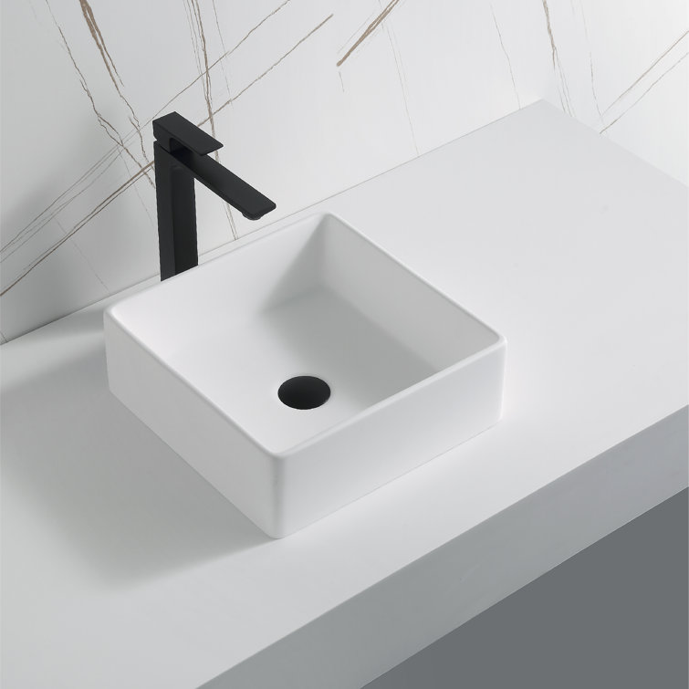 Matte White 14.5'' Acrylic Square Vessel Bathroom Sink