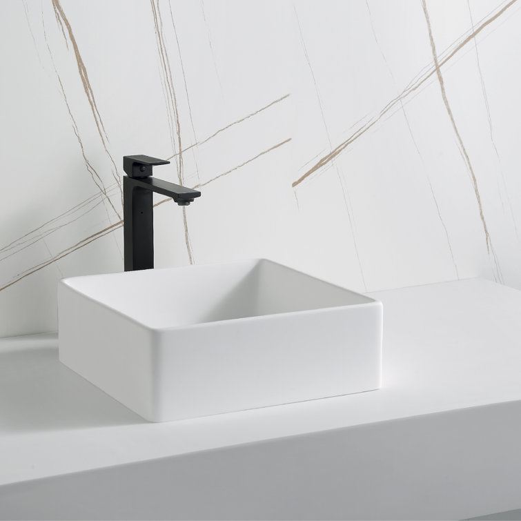 Matte White 14.5'' Acrylic Square Vessel Bathroom Sink