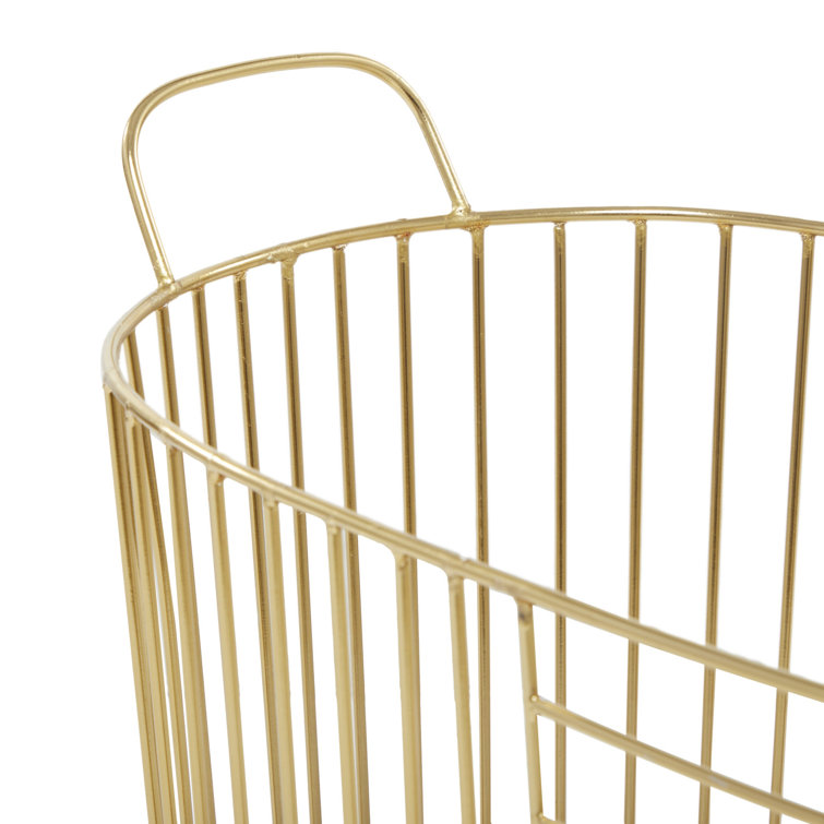 Gold Metal Oval Storage Baskets with Handles - Set of 2