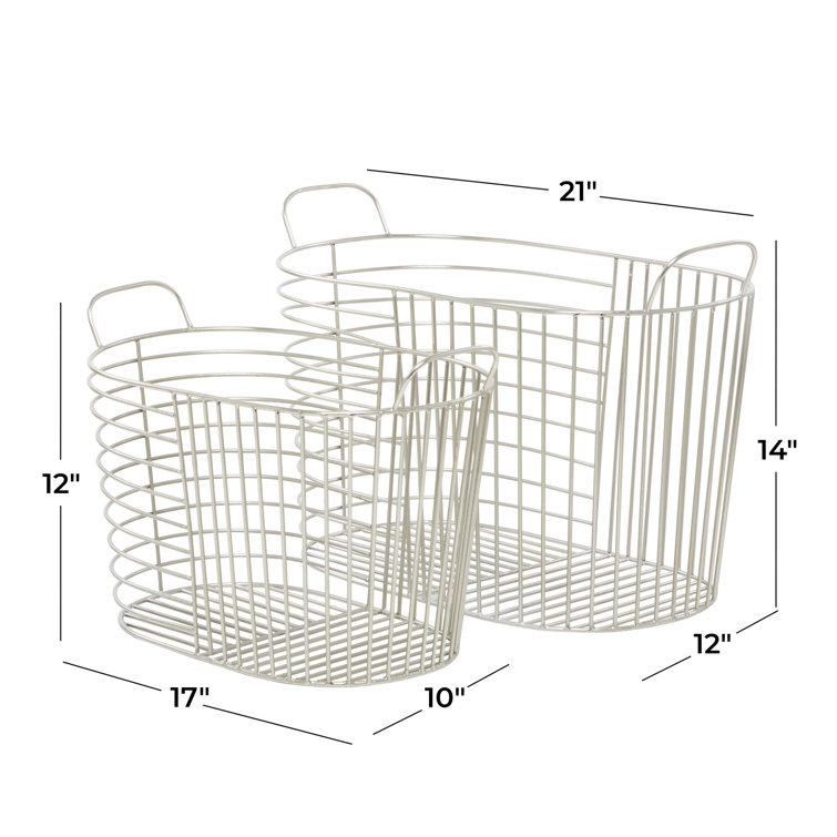 Silver Oval Metal Baskets with Handles - Set of 2
