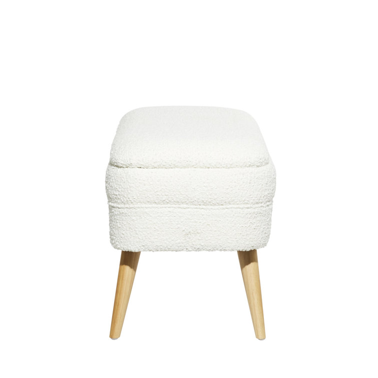White Upholstered Storage Bench with Squared Wood Legs