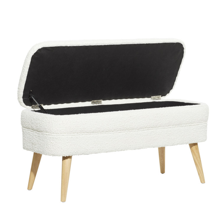 White Upholstered Storage Bench with Squared Wood Legs