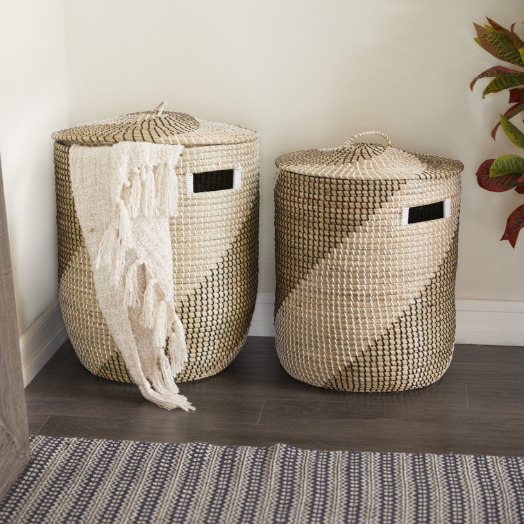 Handwoven Seagrass Round Storage Baskets with Lids, Set of 2