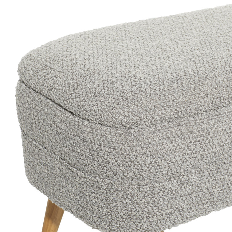 Gray Upholstered Storage Bench with Squared Wood Legs