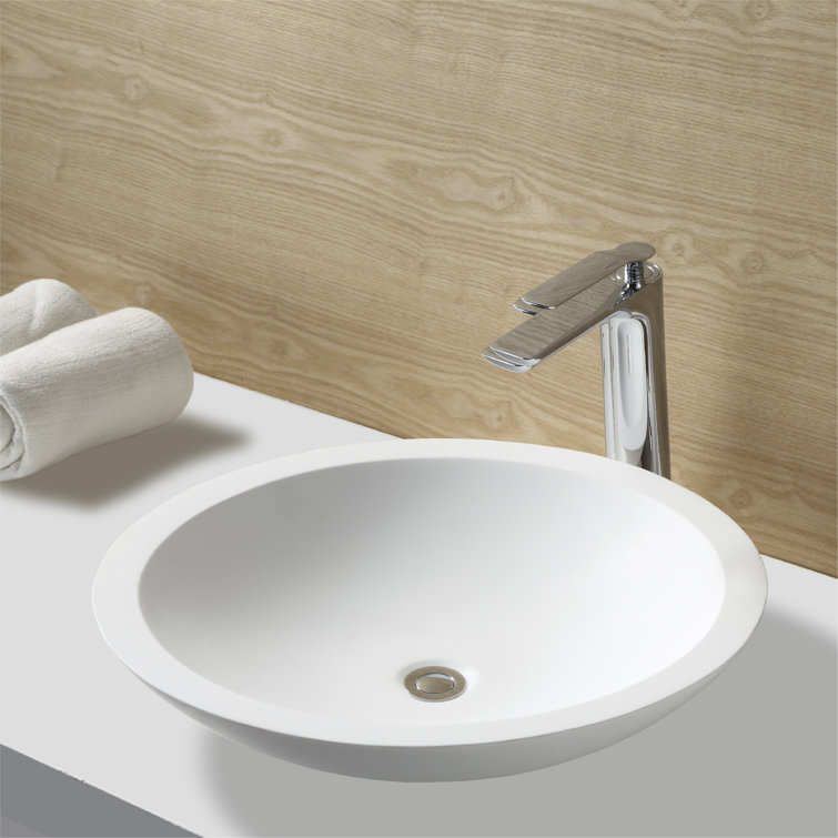 Matte White Acrylic Round Above-Counter Vessel Sink, 19.25"
