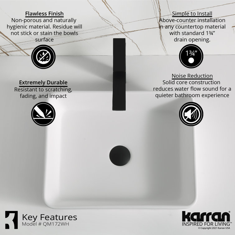 Matte White Acrylic Rectangular Above-Counter Vessel Sink