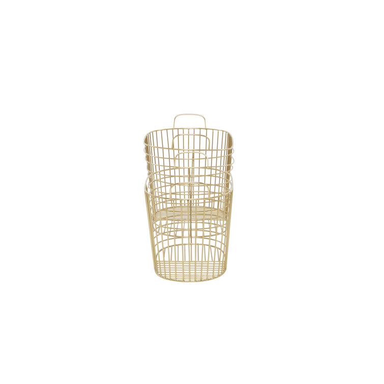 Gold Metal Oval Storage Baskets with Handles - Set of 2