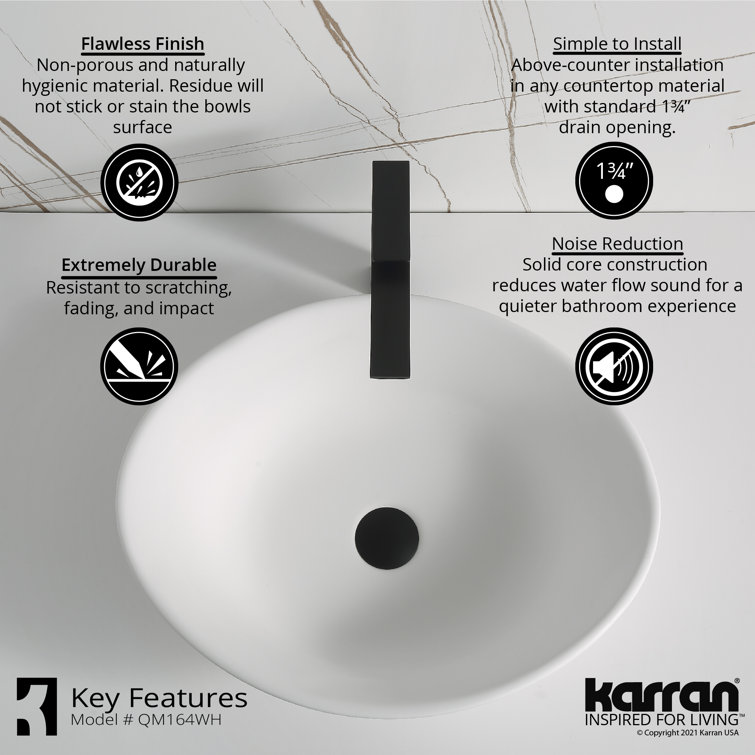 Elegant Matte White Acrylic Oval Above-Counter Vessel Sink