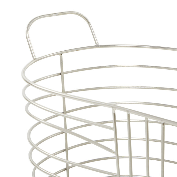 Silver Oval Metal Baskets with Handles - Set of 2