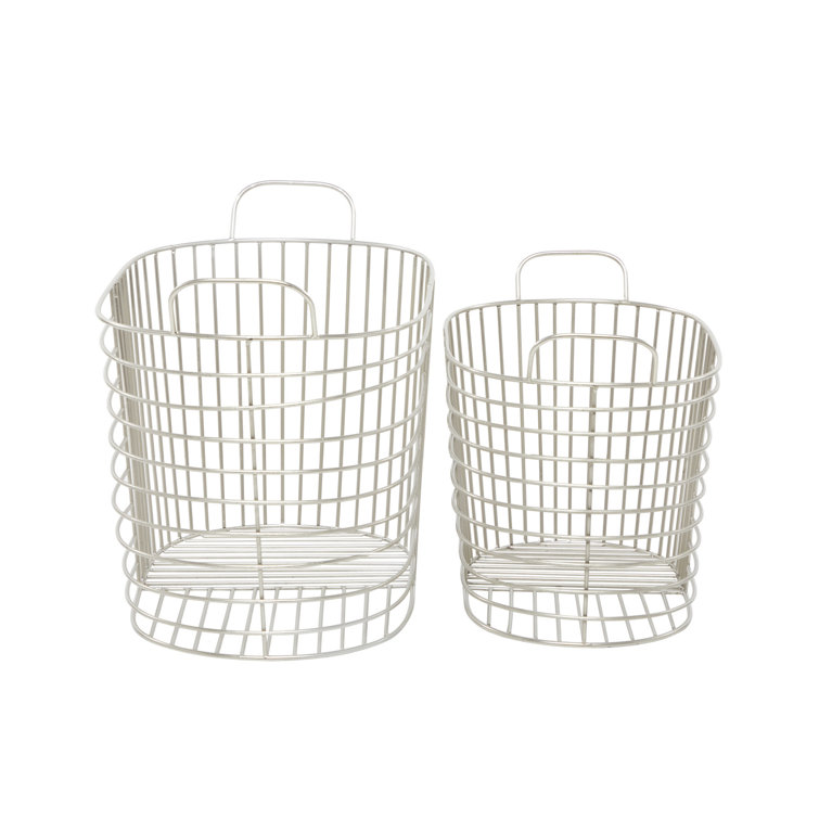 Silver Oval Metal Baskets with Handles - Set of 2
