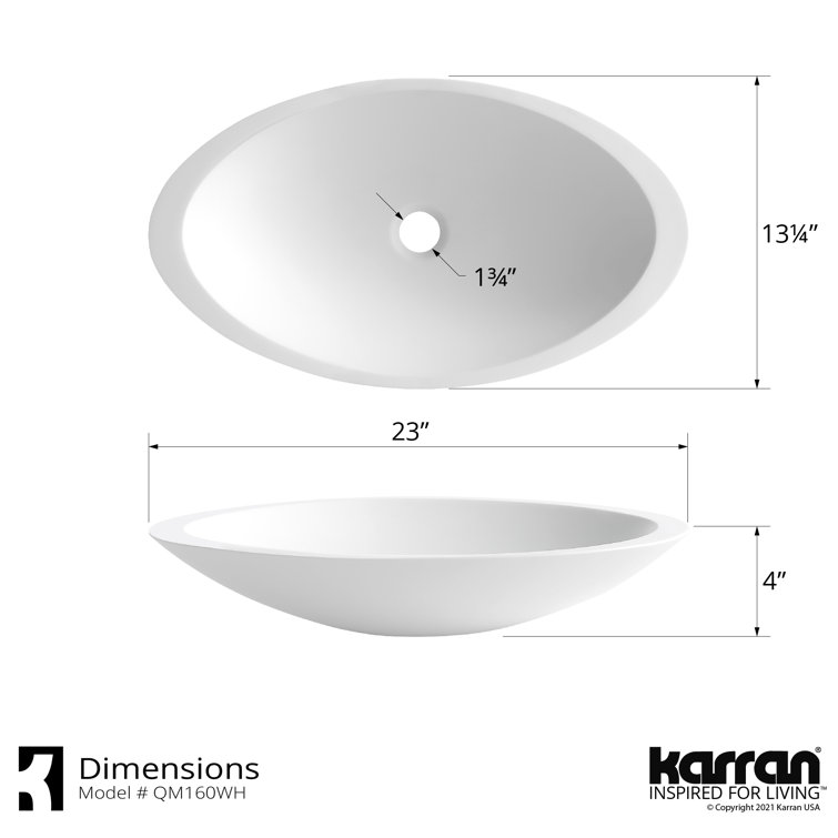 Matte White Acrylic 23" Oval Above-Counter Vessel Sink