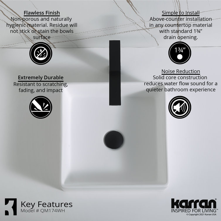 Matte White Square Acrylic Bathroom Vessel Sink with Stainless Steel Faucet