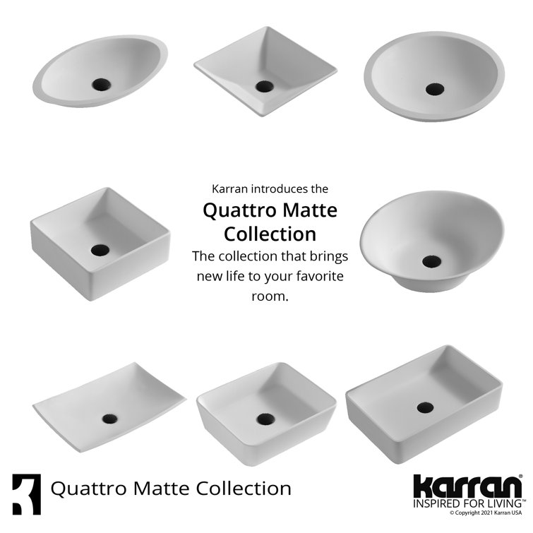 Matte White 14.5'' Acrylic Square Vessel Bathroom Sink