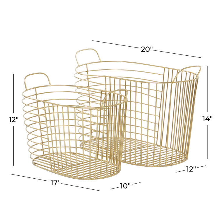 Gold Metal Oval Storage Baskets with Handles - Set of 2