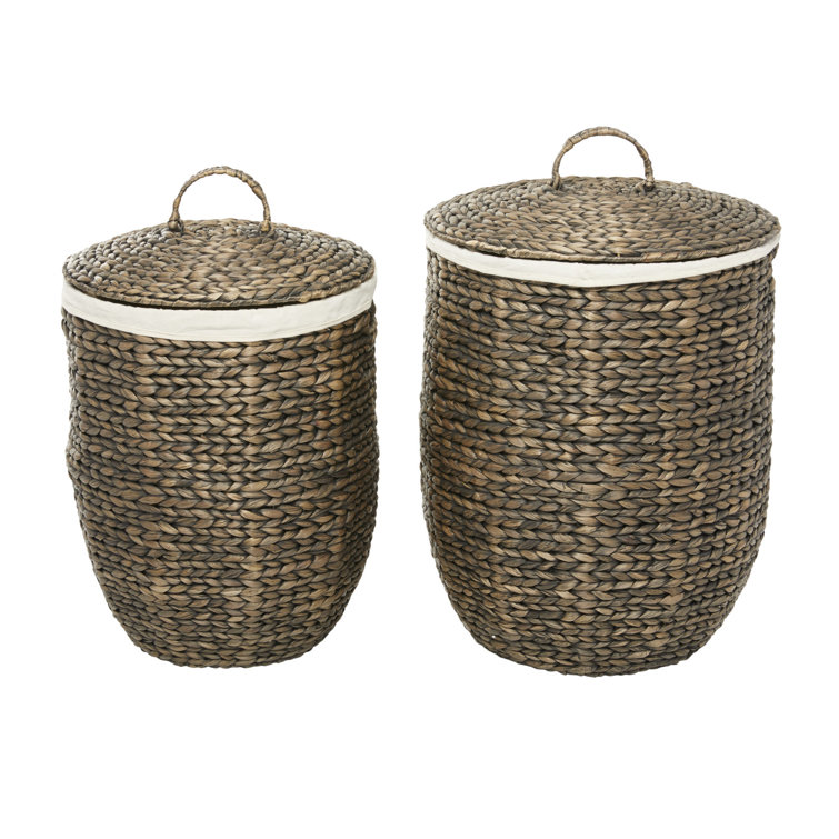 Dark Brown Round Seagrass Storage Baskets with Lids