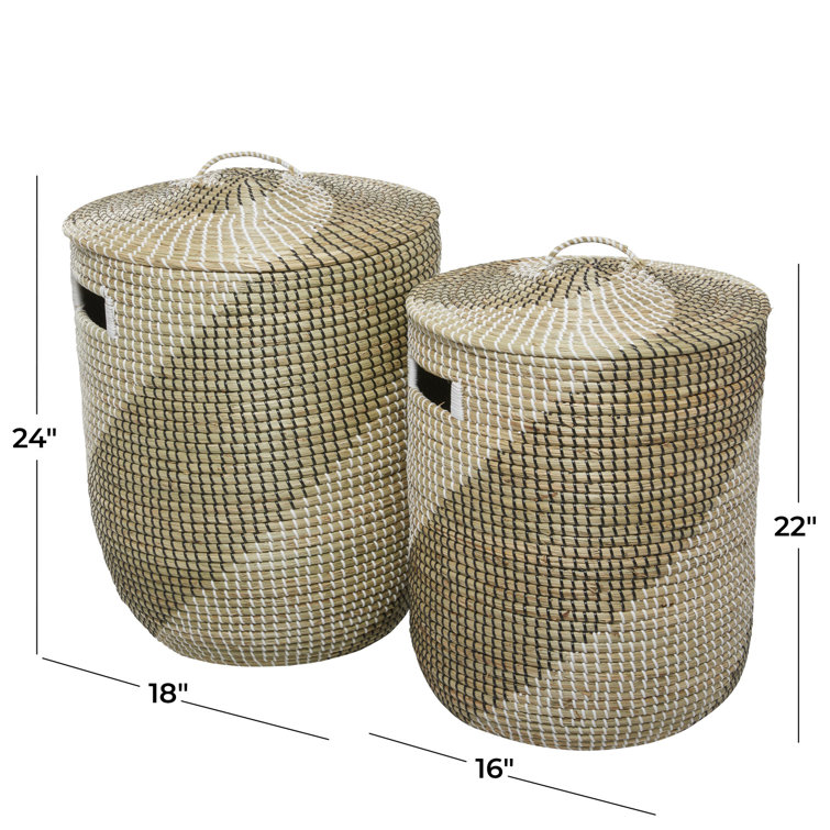 Handwoven Seagrass Round Storage Baskets with Lids, Set of 2