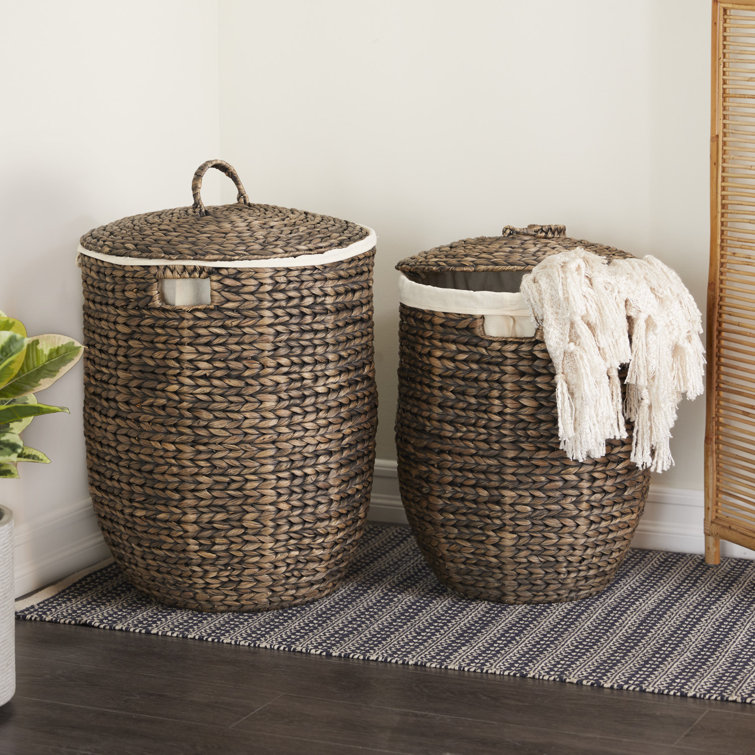 Dark Brown Round Seagrass Storage Baskets with Lids