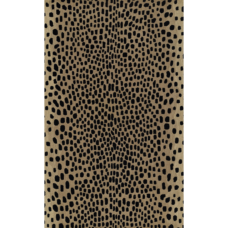 Beige and Black Hand-Tufted Wool Animal Print Rug