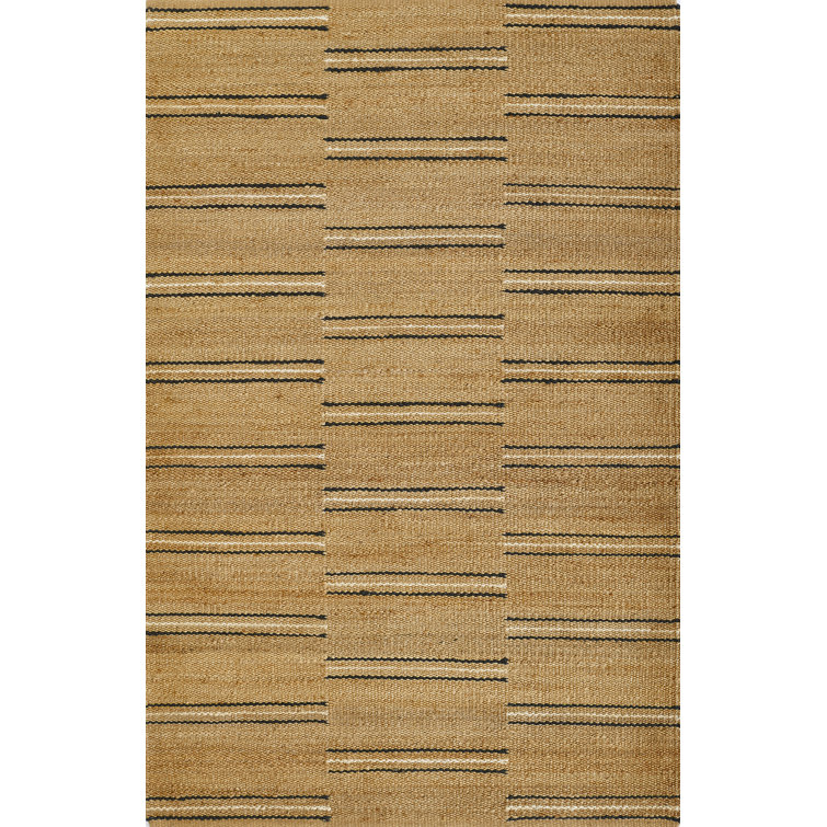 Crescent Handwoven Black Stripe Wool-Chenille 5' x 8' Area Rug