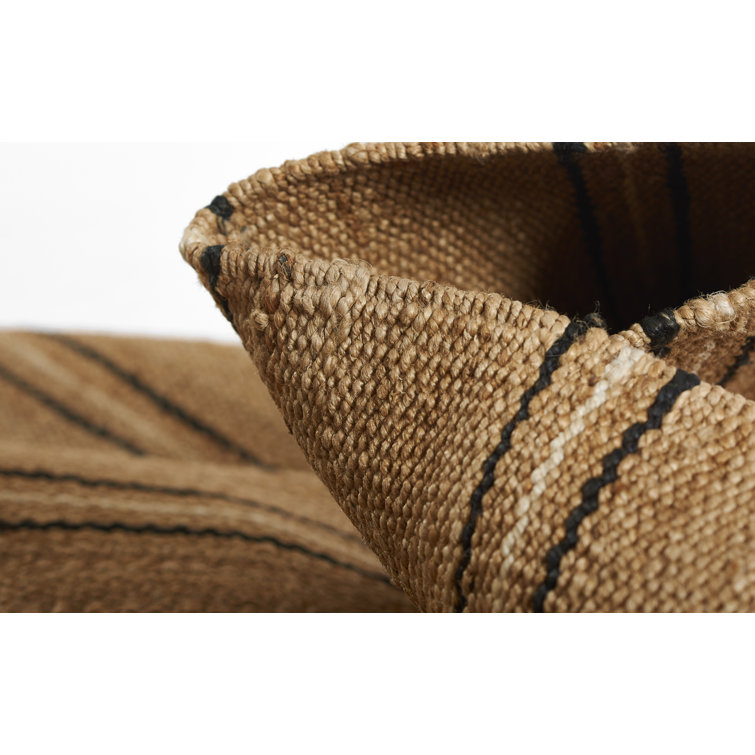 Modern Striped Black Wool-Chenille 10' x 14' Handwoven Rug