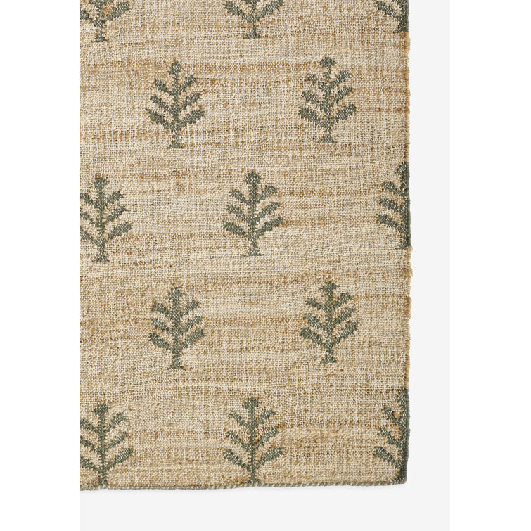 Natural Green Flat Woven Wool and Jute Area Rug, 3'6" x 5'6"