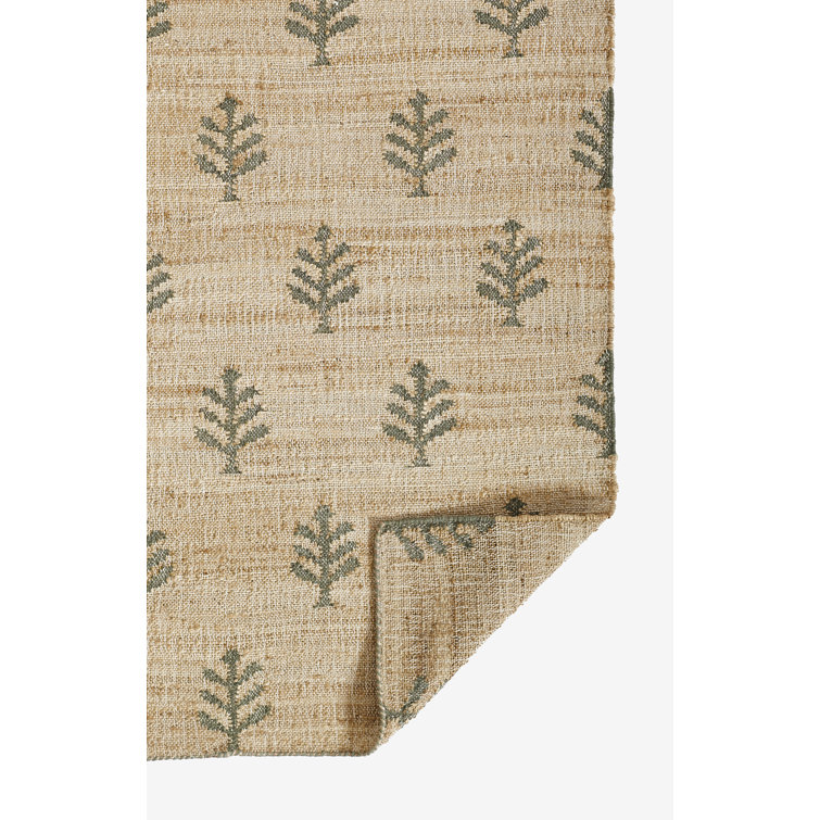 Natural Green Flat Woven Wool and Jute Area Rug, 3'6" x 5'6"