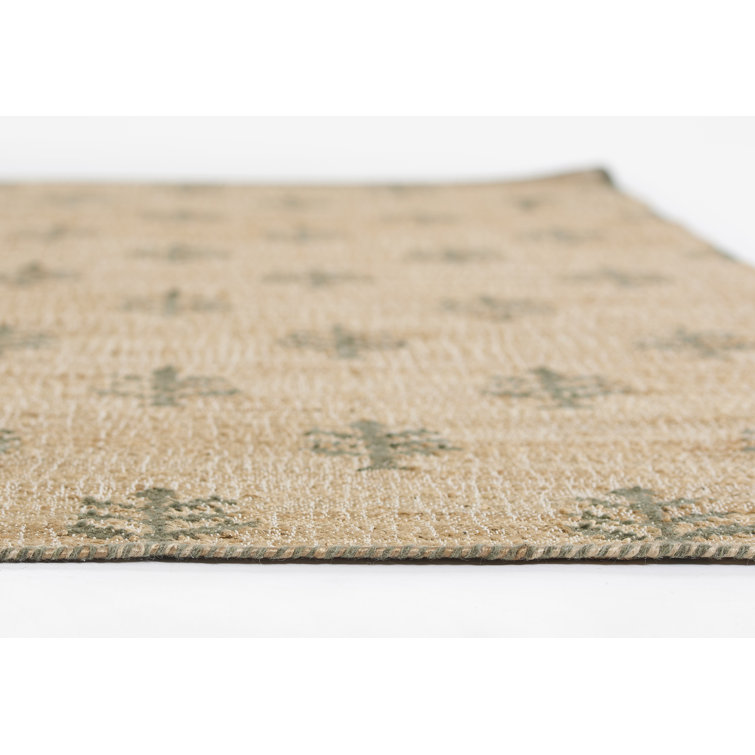 Natural Beige and Green Flat Woven Wool Rug, 9' x 12'