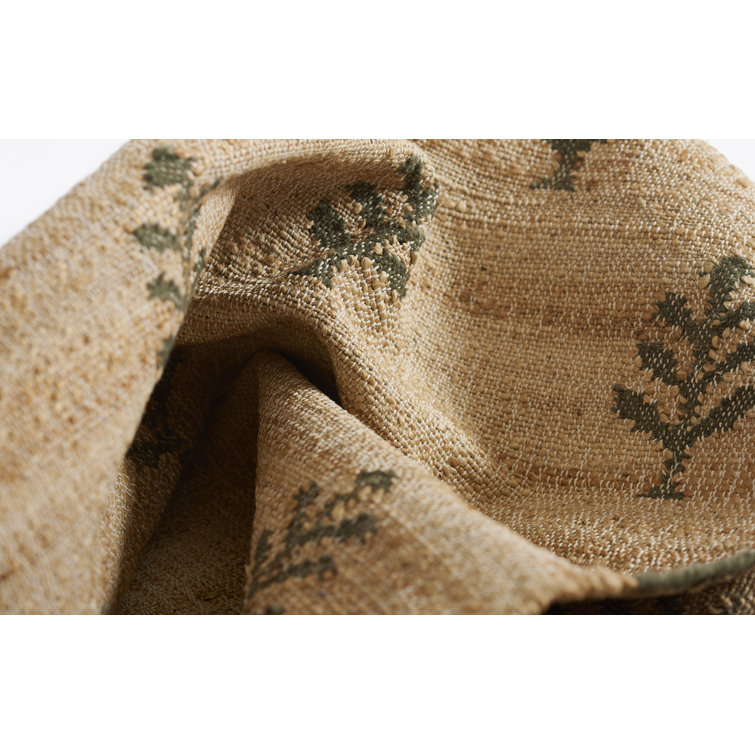 Natural Green Flat Woven Wool and Jute Area Rug, 3'6" x 5'6"
