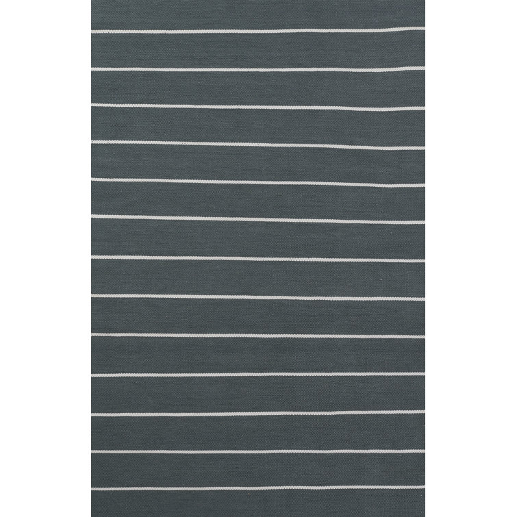 Slate and White Striped Handwoven Indoor Outdoor Rug 3'6" x 5'6"