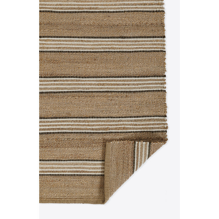 Brown Stripe 8' x 10' Wool Chenille Flat Woven Rug