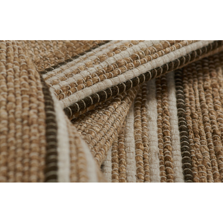Brown Stripe 8' x 10' Wool Chenille Flat Woven Rug